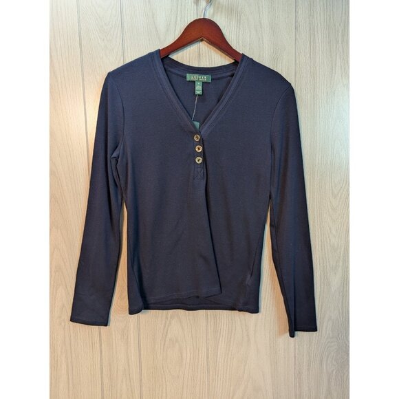 Ralph Lauren Long Sleeve Navy Blue Women’s Shirt Henley Size Medium New NWT - Picture 1 of 7